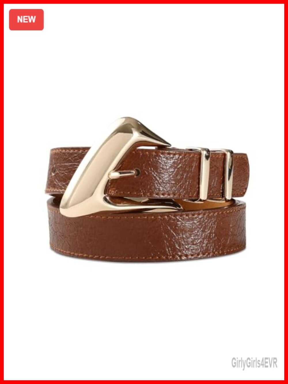 Women's Faux Leather Belt with Gold Buckle for Jeans Dresses